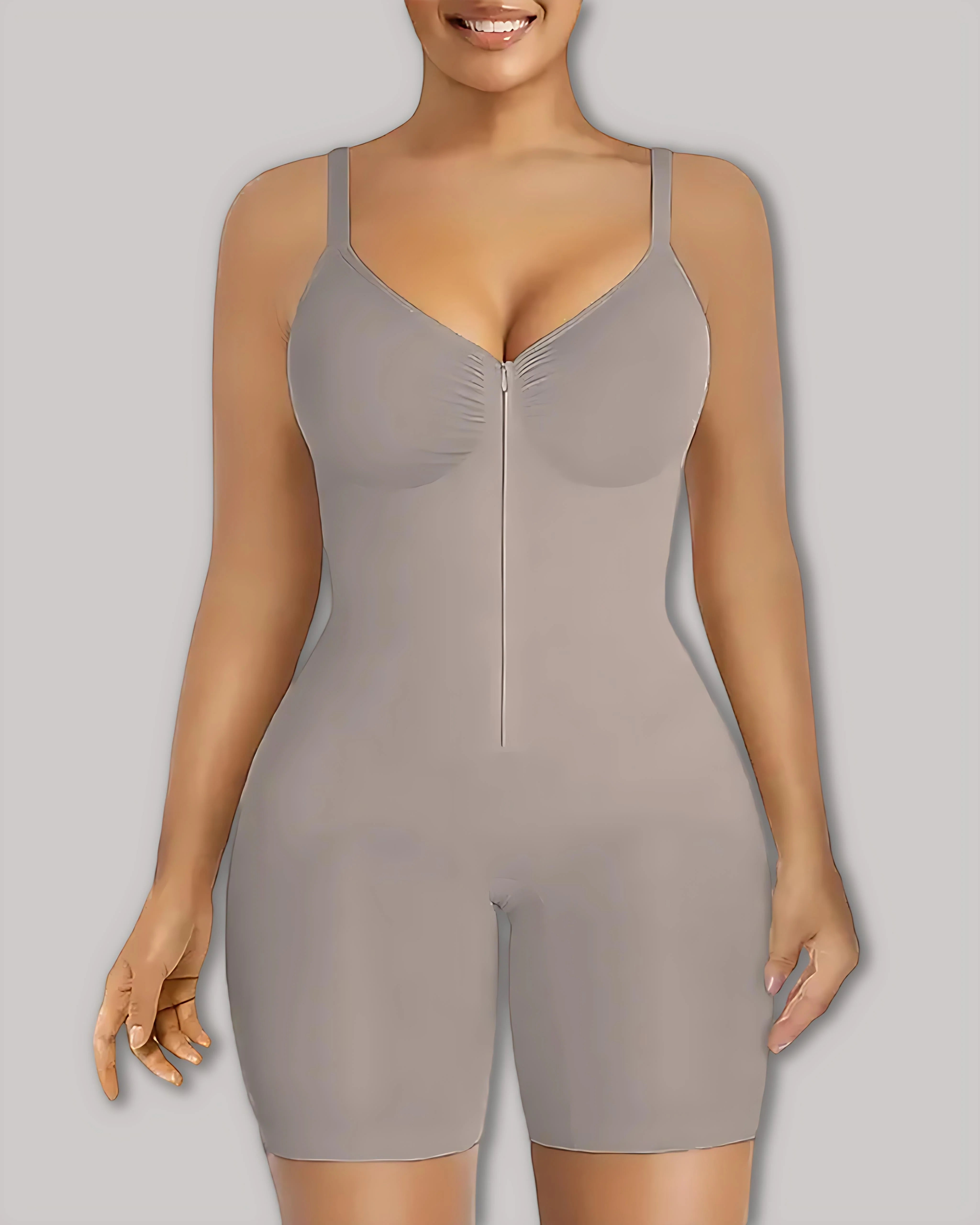 Damen hochelastischer Body Shaper mit Reißverschluss, verstellbaren Trägern, atmungsaktivem Netzdesign und Bauchkontrolle