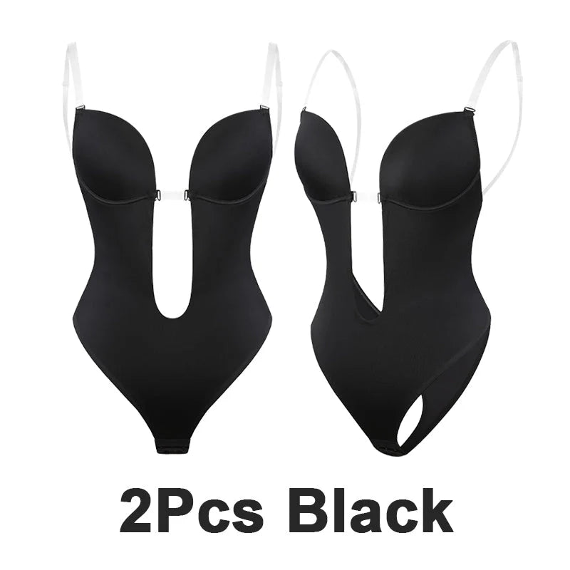 Strapless U-plunge body met stringrug