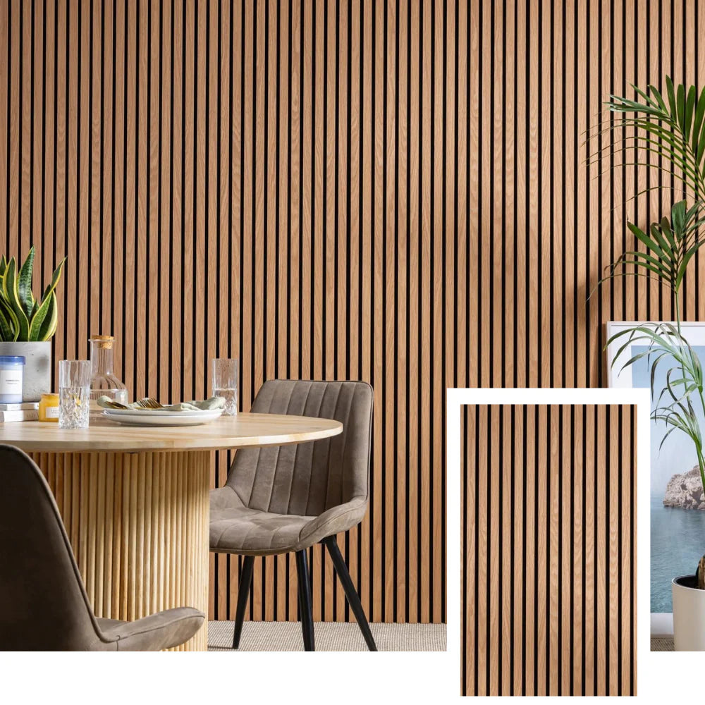 Elyra™ Akoestisch Lamellenpaneel – Gerookt Eiken (2,7 m × 1,10 m)
